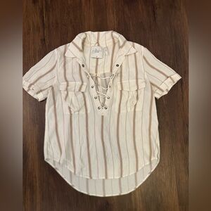 L'Academie Cream and Tan Striped Top
